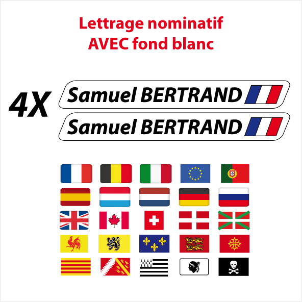 Lettrage imprimé nom prénom drapeau blanc