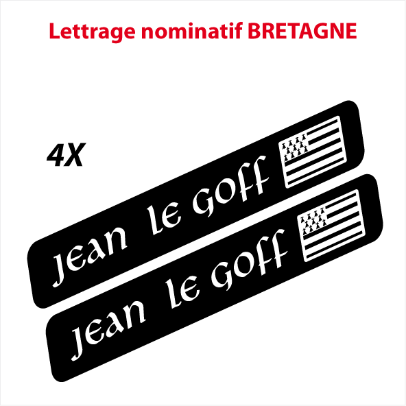Lettrage imprimé nom prénom drapeau Bretagne
