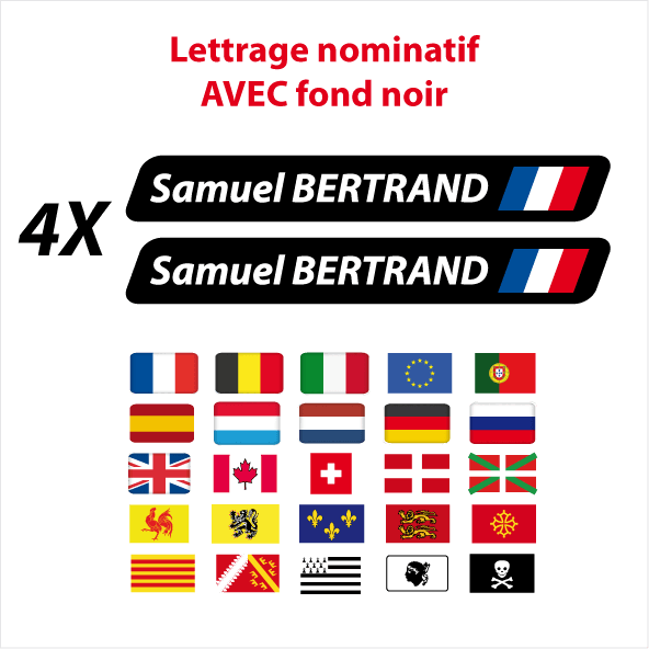 Lettrage imprimé nom prénom drapeau noir
