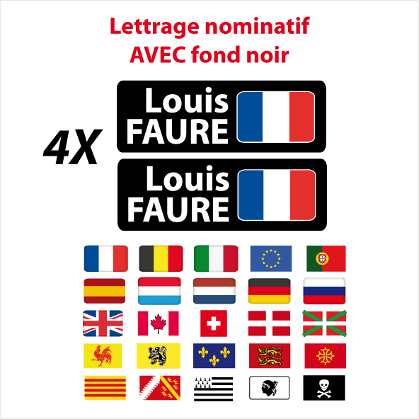 Lettrage imprimé nom prénom drapeau noir 2 lignes